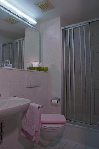 une salle de bain avec toilettes, lavabo et douche dans l'établissement Hotel Park Eckersbach, à Zwickau