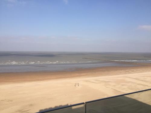 a view of the beach from an airplane at Sea View Apartment Knokke in Knokke-Heist