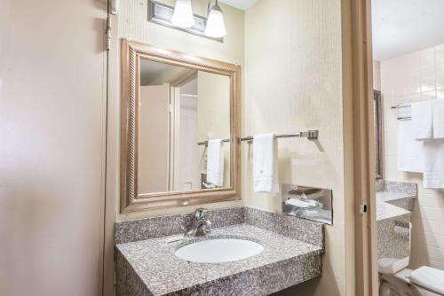 uma casa de banho com um lavatório e um espelho em Days Inn by Wyndham Niles em Niles