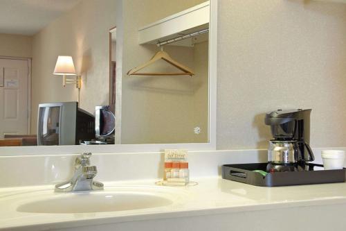 a bathroom counter with a sink and a mirror at Days Inn by Wyndham Apple Valley Pigeon Forge/Sevierville in Pigeon Forge