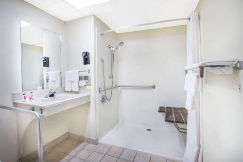 a bathroom with a shower and a sink at Days Inn by Wyndham Harrison in Harrison