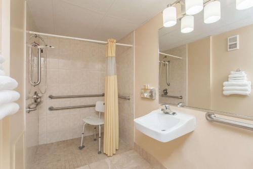 a bathroom with a sink and a shower at Days Inn by Wyndham Bradenton I-75 in Bradenton
