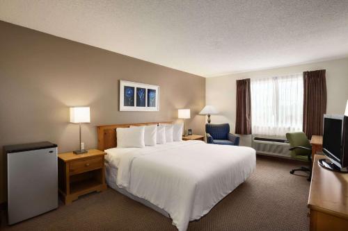 una camera d'albergo con un grande letto e una TV di Days Inn by Wyndham Billings a Billings