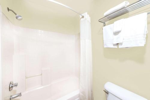 La salle de bains est pourvue d'une douche, de toilettes et d'un lavabo. dans l'établissement Days Inn & Suites by Wyndham Lordsburg, à Lordsburg
