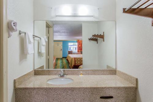 a bathroom with a sink and a mirror at Days Inn by Wyndham Virginia Beach Town Center in Virginia Beach