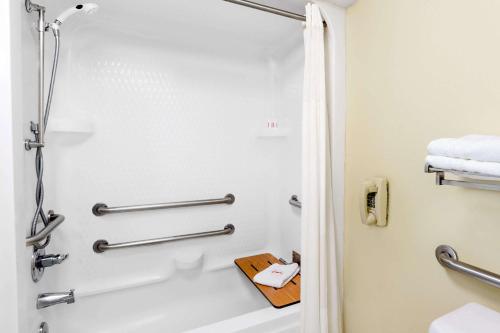 a bathroom with a shower and a tub at Days Inn & Suites by Wyndham Pocahontas in Pocahontas