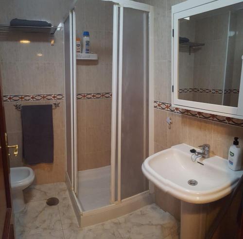 a bathroom with a shower and a sink at El Hierro in El Médano