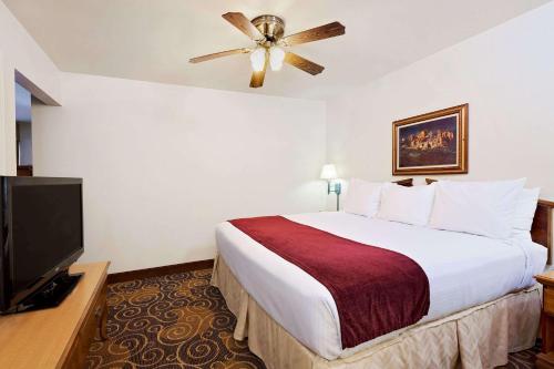 a hotel room with a bed and a flat screen tv at Days Inn by Wyndham San Angelo in San Angelo