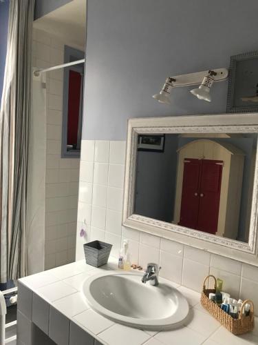a bathroom with a sink and a mirror at ville Pépin in Saint Malo