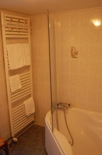 a bathroom with a tub and a toilet and a shower at La Vieille Auberge in Saint-Privat-dʼAllier