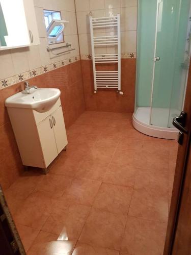 a bathroom with a sink and a shower at Guest House Iveta in Sofia