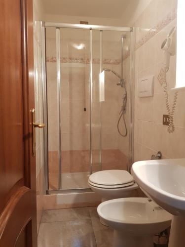 a bathroom with a shower and a toilet and a sink at B&B Rudy in Rome