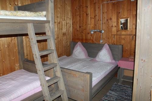 a bedroom with two bunk beds and a ladder at Hochalmblick in Mallnitz