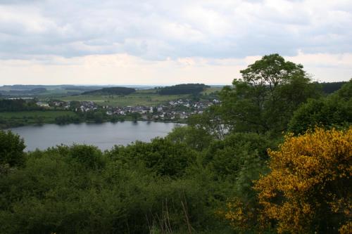 a view of a river with a town in the distance at Location PanoramaGreen in Burg-Reuland