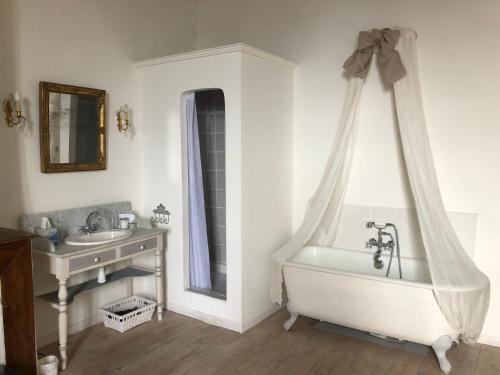 a bathroom with a bath tub and a sink at L'Ancien Couvent Cahuzac in Cahuzac