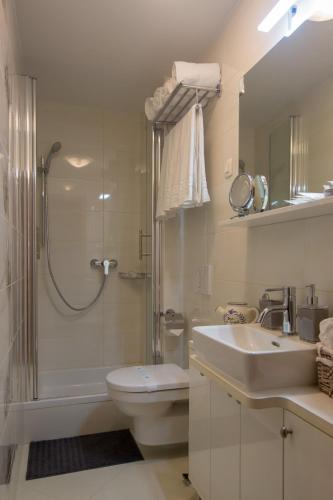 a bathroom with a shower and a toilet and a sink at Villa Lucija Vodice in Vodice