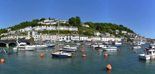 a bunch of boats in the water in a harbor at Sand Martin in Looe