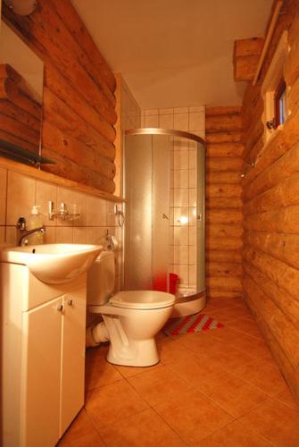 a bathroom with a toilet and a sink at Domy z bali Debina in Debina