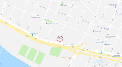 a map with a red circle in the middle at Casa Acogedora Tarija in Tarija