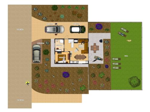 a floor plan of a house with a yard at Blockhaus I Bad Sachsa in Bad Sachsa