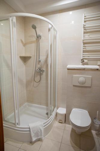 a bathroom with a shower and a toilet at Eurohotel Swarzędz in Swarzędz