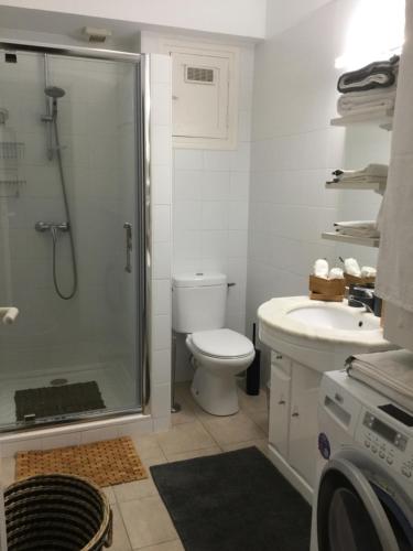 a bathroom with a shower and a toilet and a sink at IBERIA 1 appartement T3 à 200 m de la plage avec parking privé in Hendaye