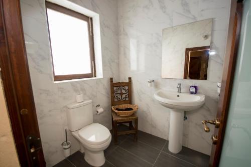 a bathroom with a toilet and a sink at The Burrow Guest House in Tarxien