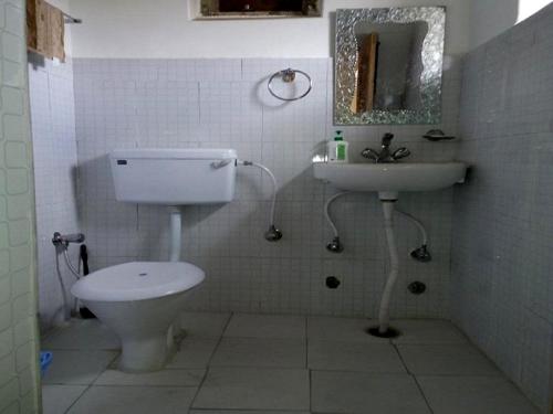 a bathroom with a toilet and a sink at Padma HomeStay - Hanle in Hanle