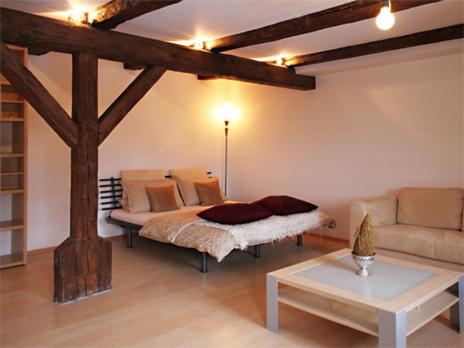 a living room with a couch and a table at Apartment Regensburg in Regensburg