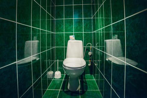 een badkamer met groene tegels en een wit toilet. bij 2-bedroom on Mykolaychuka street in Vinnytsya