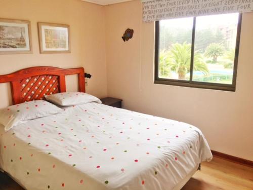 um quarto com uma cama grande e uma janela em Condominio ILIMAY em Las Cruces