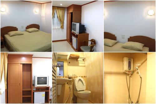 a collage of four pictures of a hotel room at Cha Am Perfect in Cha Am