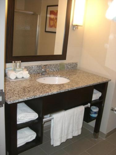 a bathroom with a sink and a mirror at Holiday Inn Express Northwest Maize by IHG in Maize