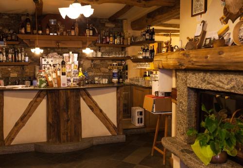 a bar in a room with a fireplace at Agriturismo Giacomino in Gera Lario