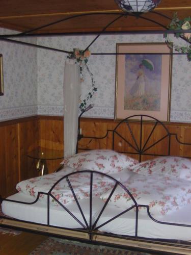 a bedroom with a bed with a canopy at Alte Schreinerei-Auberge Harlekin in Singen