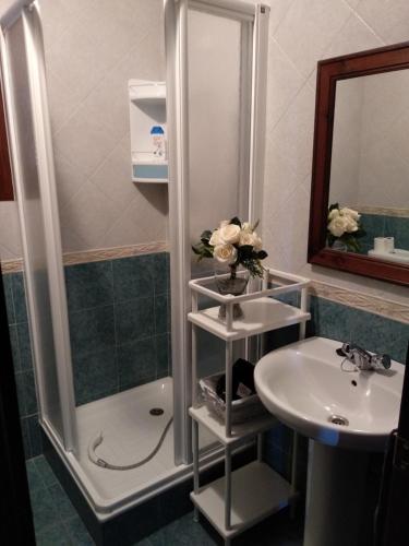 a bathroom with a shower and a sink at Casa Rural Cerca Del Caminito Del Rey Ardales in Ardales