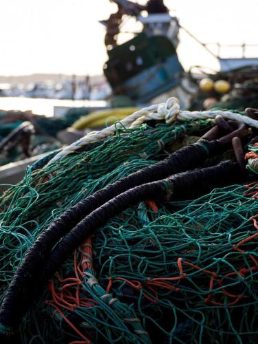 a pile of nets sitting on top of a boat at Björkö SeaLodge in Björkö