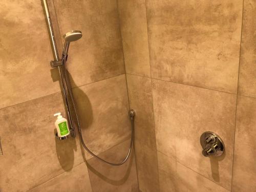 a shower with a soap dispenser in a bathroom at Landhotel Witte-König in Garrel