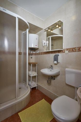 a bathroom with a toilet and a sink and a shower at Apartments Giron in Dubrovnik