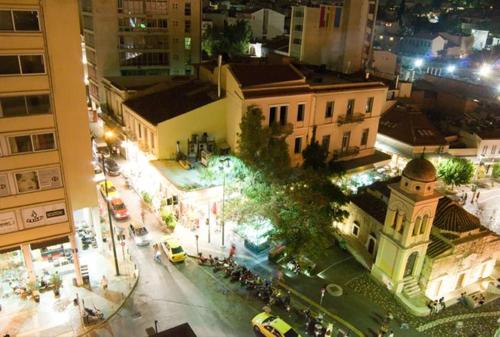 an overhead view of a city street at night at A for Athens in Athens