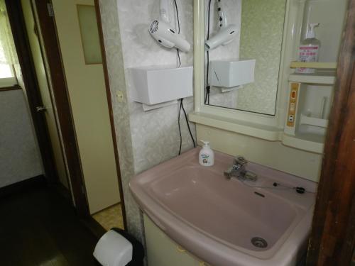 a bathroom with a sink and a mirror at B&B Toyonoakari in Taragi