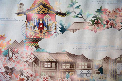 a cross stitch picture of a house in a city at Ya Do! KYOTO OKAZAKI in Kyoto