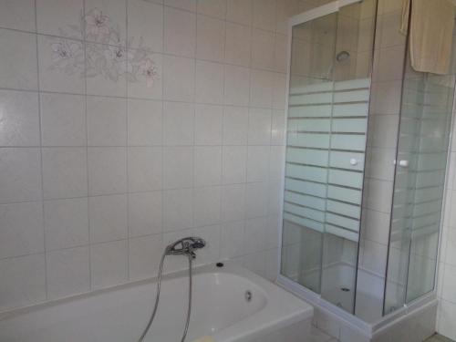 a bathroom with a shower and a bath tub at Apartments Himmelreich in Ternitz