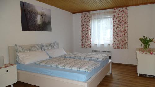 a bedroom with a bed and a window at Ferienwohnung Karin Humer in Bad Ischl