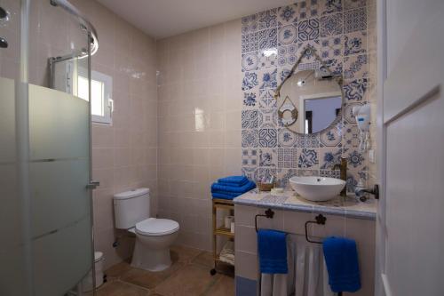トレドにあるLa Casa De Las Abuelasのバスルーム(トイレ、洗面台、鏡付)
