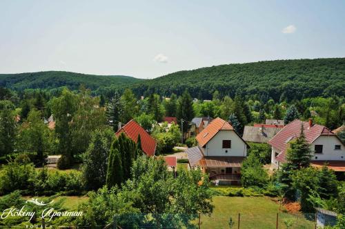 ボガーチにあるKökény Apartman Bogácsの木々や家屋のある村の空中風景