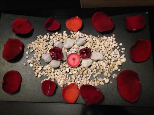 een hart gemaakt van rotsen en noten bij Hotel Claudia in Macuspana