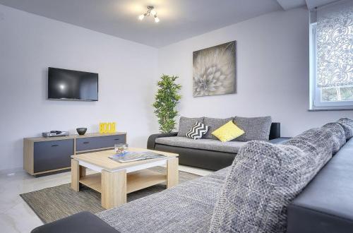 a living room with a couch and a coffee table at Villa Rudy in Štinjan