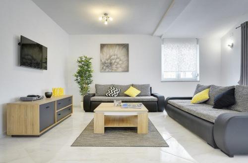 a living room with a couch and a coffee table at Villa Rudy in Štinjan