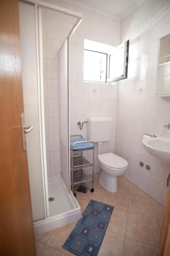 a bathroom with a toilet and a sink and a shower at Apartments Maric with parking in Umag